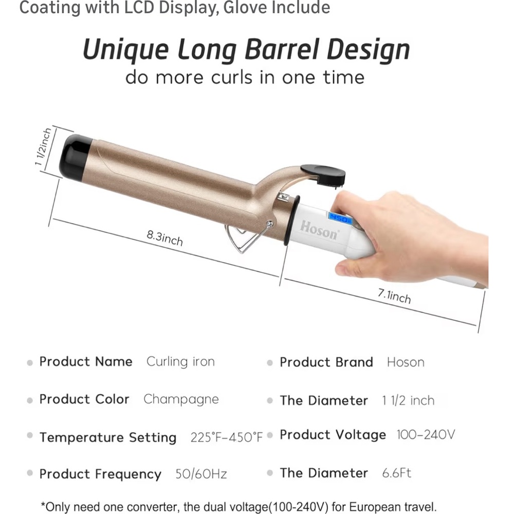 Ceramic 1.5 inch large barrel curling iron - Picture 3 of 7